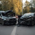 Accident frontal, dintre doua autoturisme.