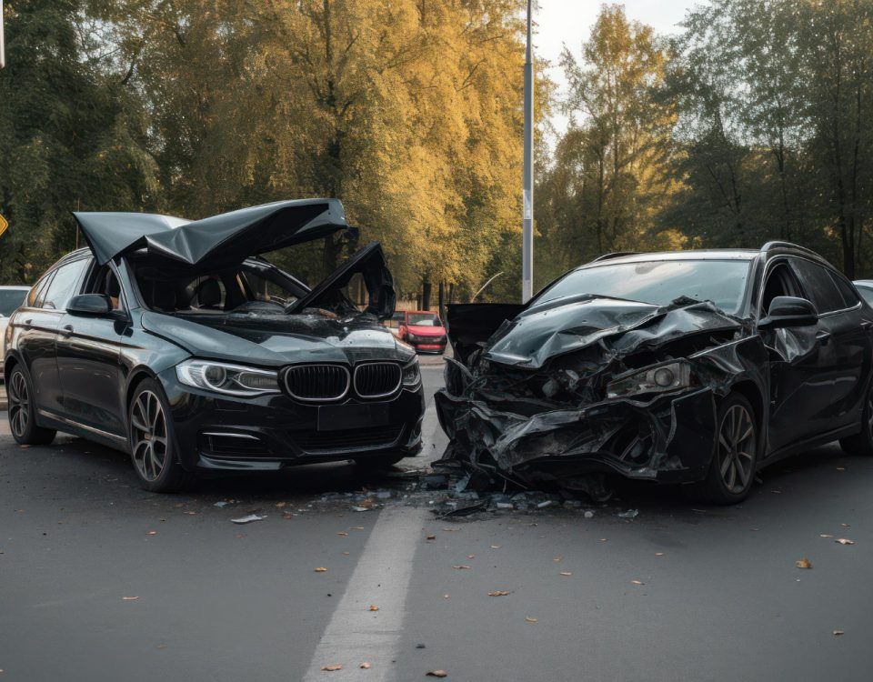 Accident frontal, dintre doua autoturisme.